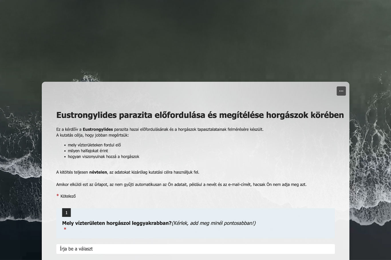 Kérdőív horgászok részére